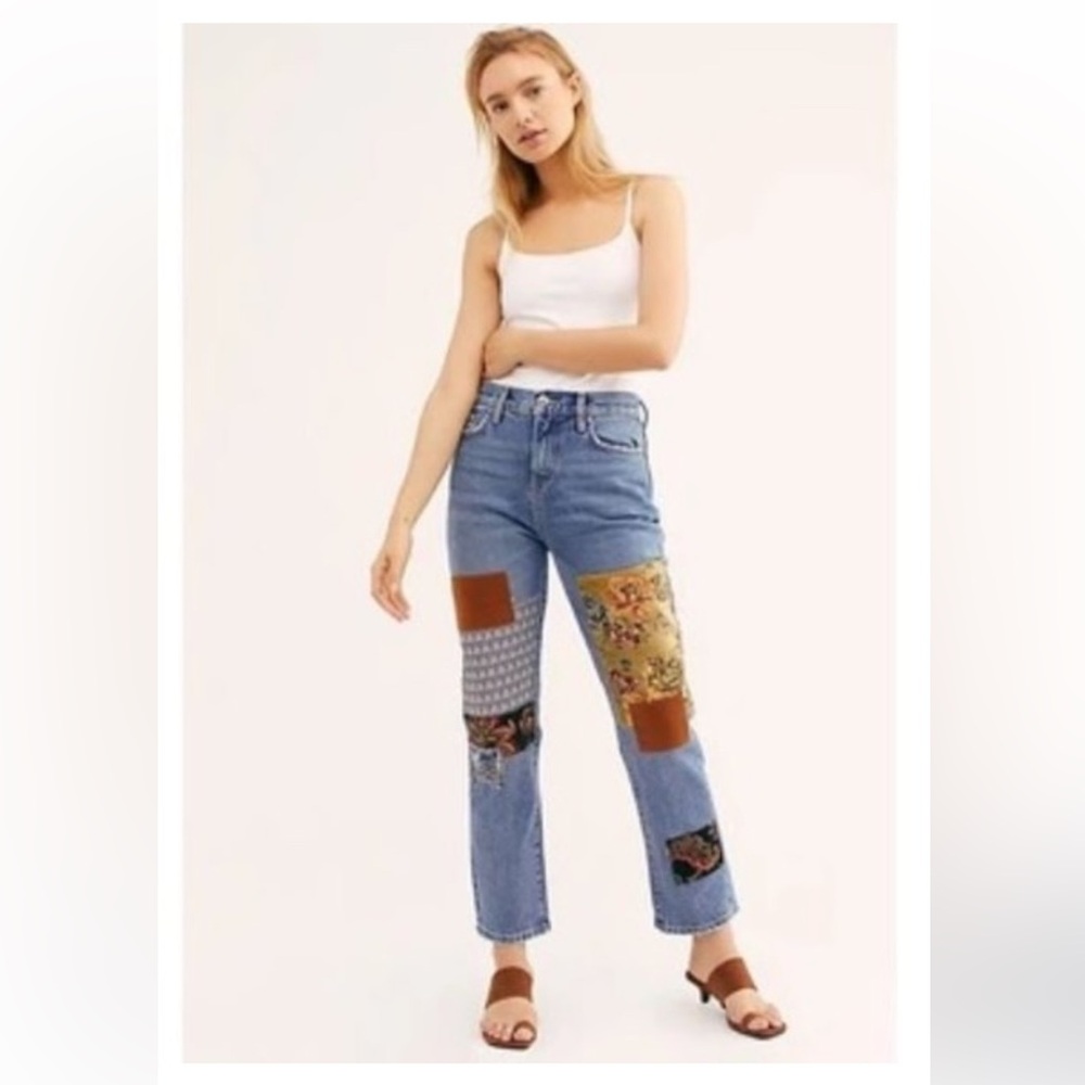 Free People Jeans Blue Size 25 We The Free Poppy Patch Denim Jeans NWT - Picture 3 of 15